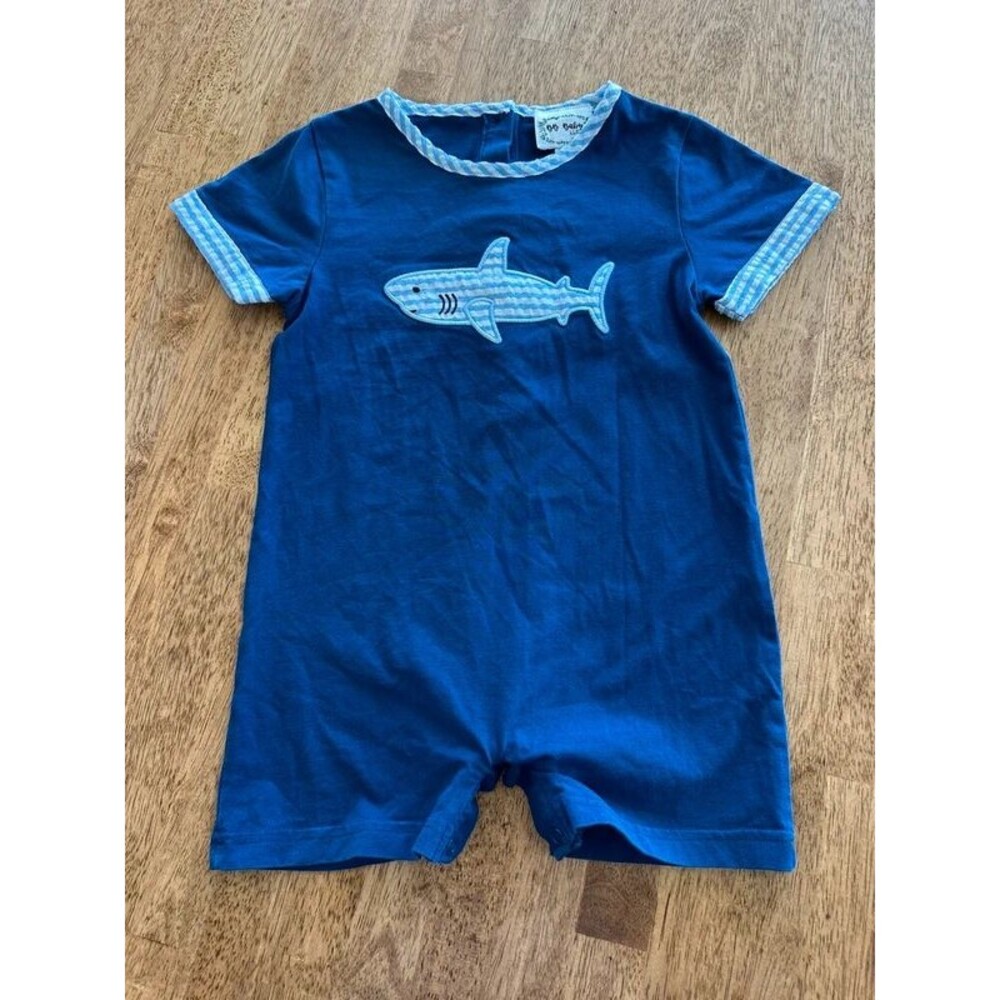 BB Baby Boy 18M Shark Appliqué Navy Blue Romper Jon Jon Shortall